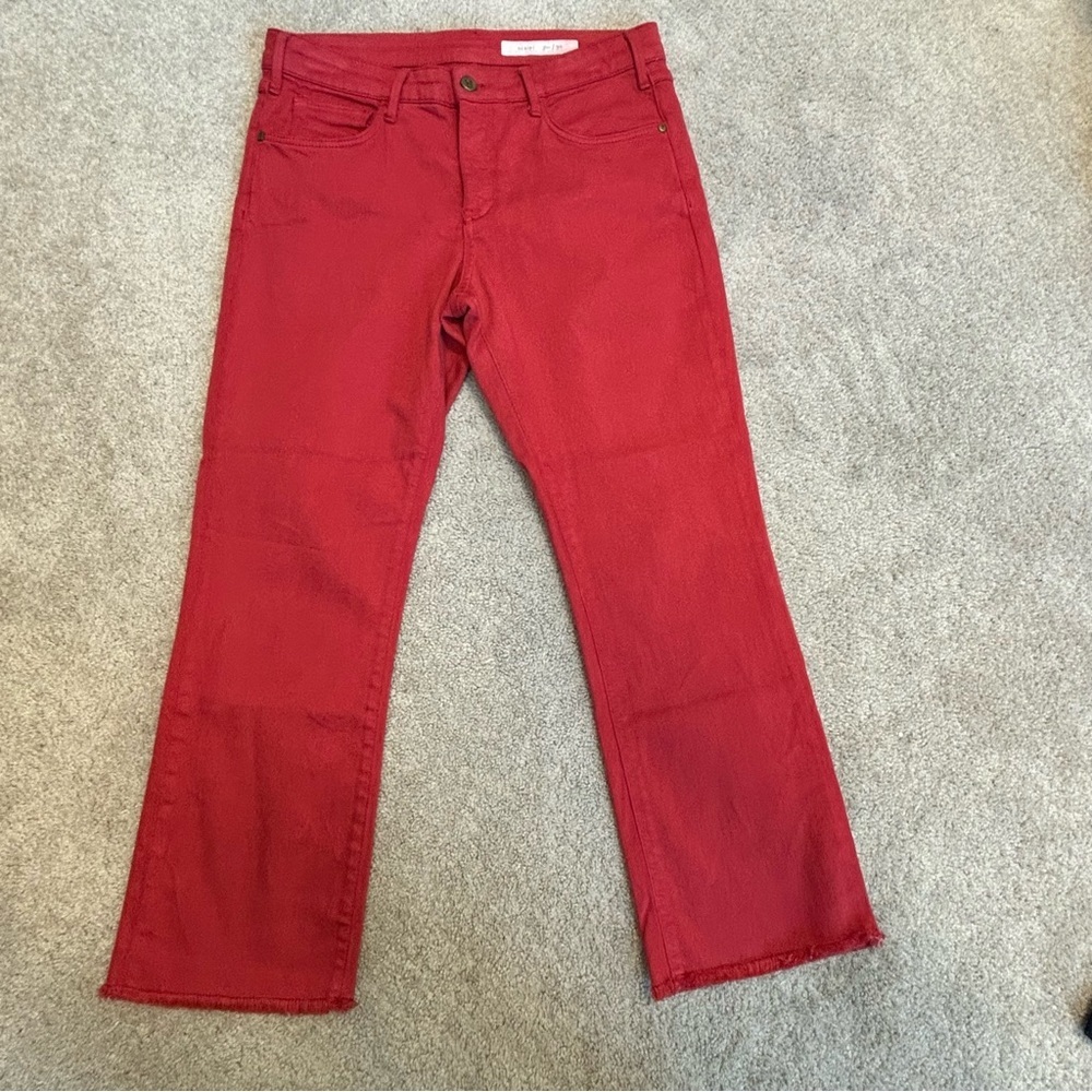 Anthropologie Pilcro and the Letterpress Coral Red Script Faded Crop Raw Hem 30